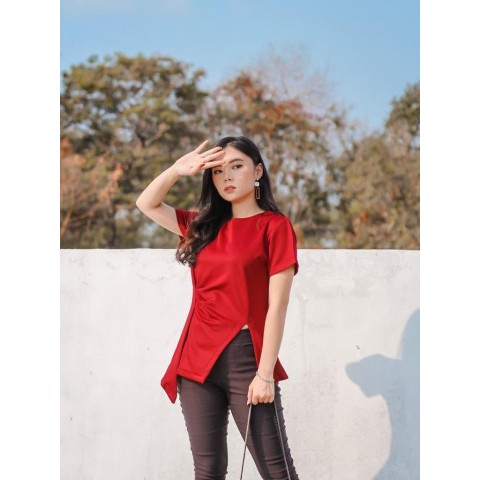 COTTONBELLS BLOUSE CASUAL WANITA JOLY SIDE SLIT TOP ( SP - B 9411)-4