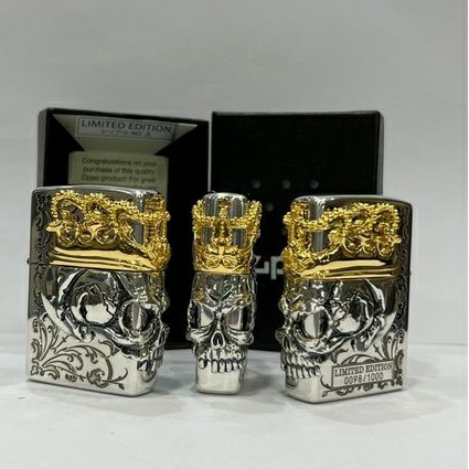Original Zippo Skull Crown 3D Silver Gold Limited Edition Rare