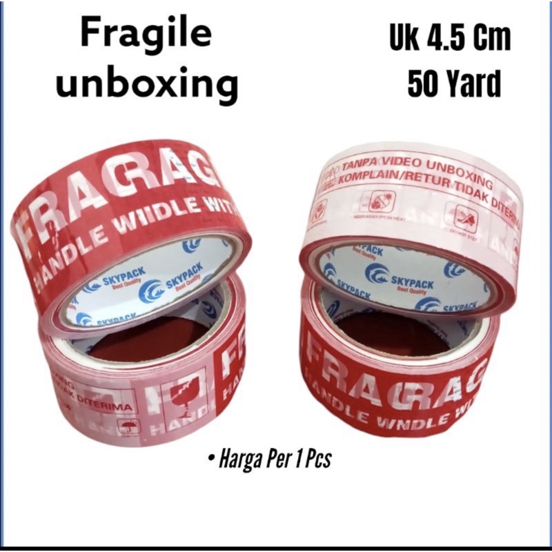 

ISOLASI LAKBAN FRAGILE UNBOXING SIZE 4,5cm 50 yard