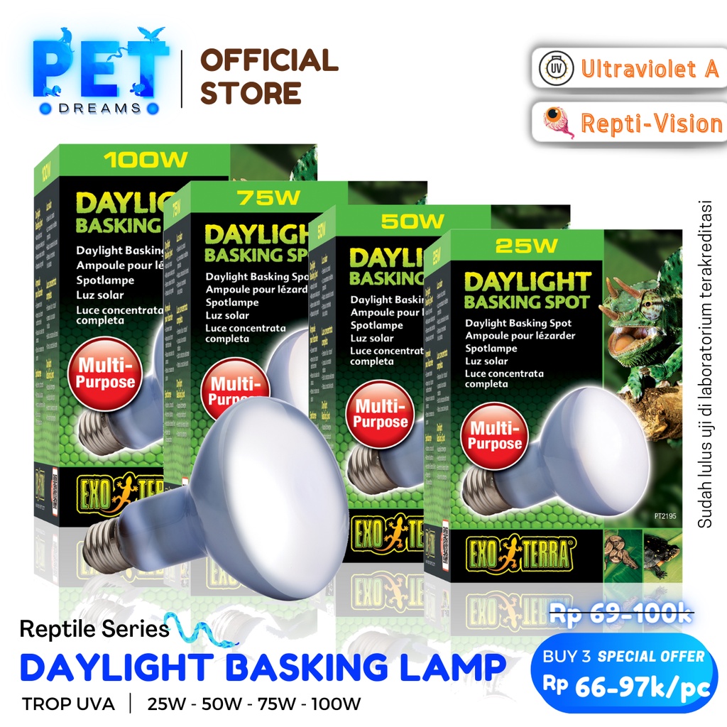 PROMO LAMPU UVA EXOTERRA DAYLIGHT BASKING LAMP PENGHANGAT REPTIL TORTO IGUANNA SULCATA KURA