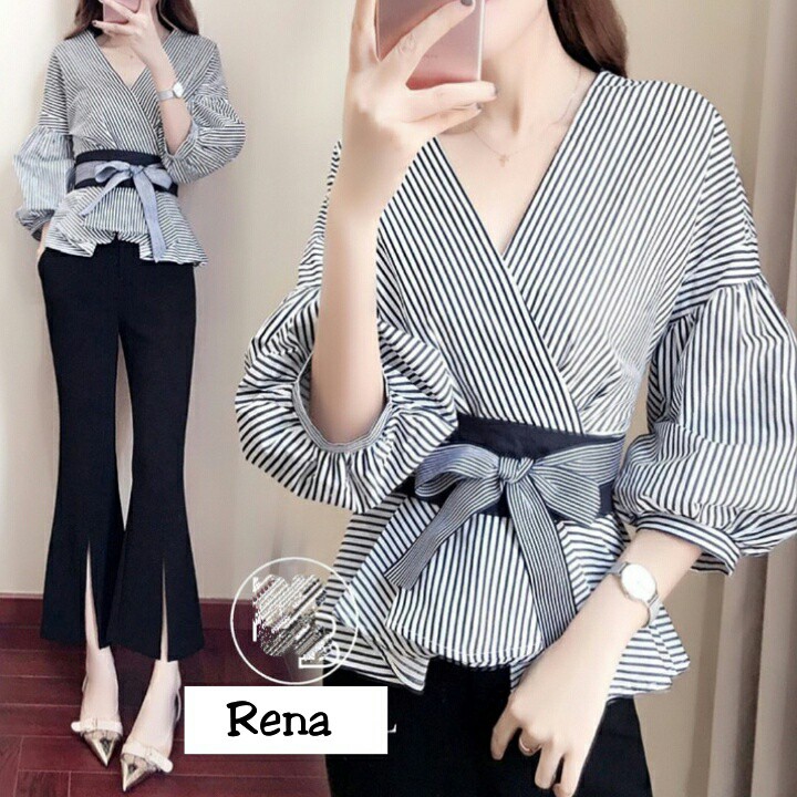 *[HNFK] Blouse Stripe / Atasan Erna / Blouse Korea / Blouse Wanita Terbaru / Atasan Wanita Terbaru