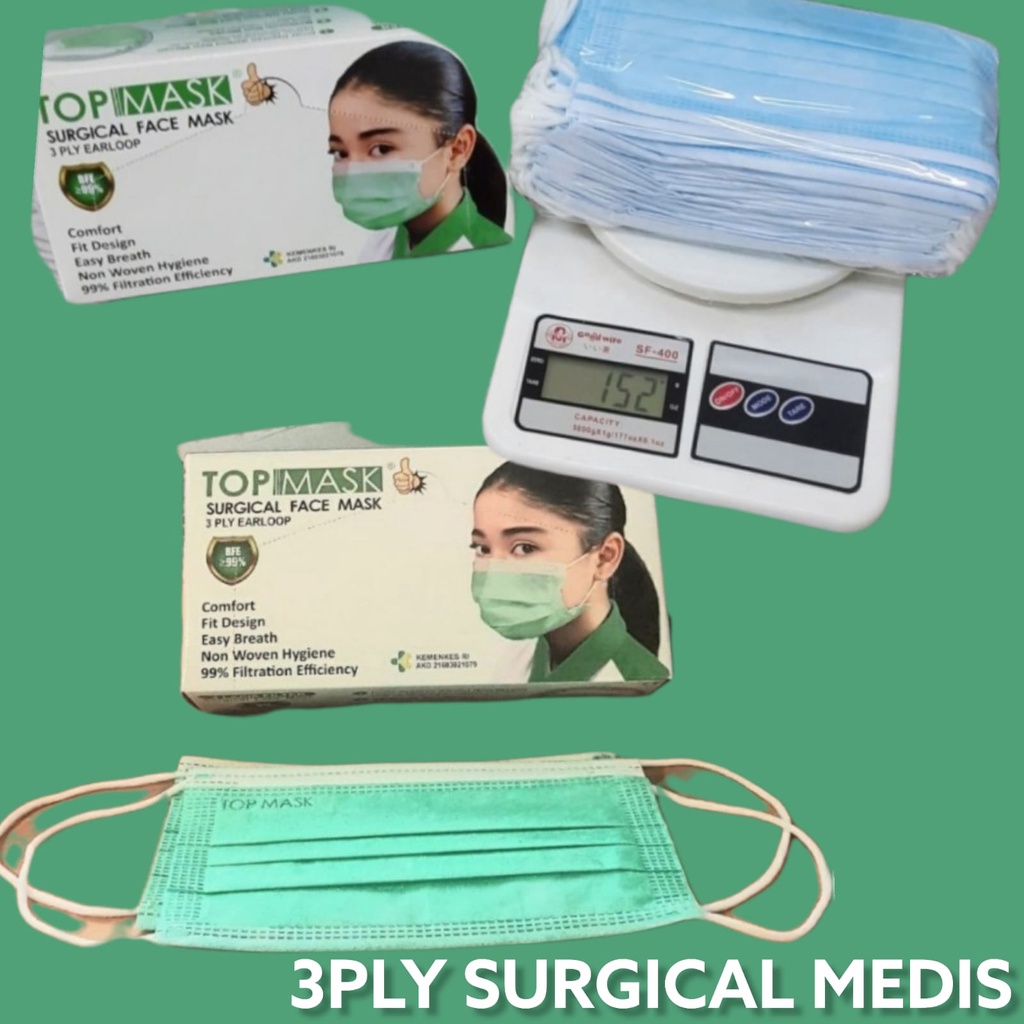 TOP MASK 3PLY MEDIS EMBOS SURGICAL - MASKER 3PLY EARLOOP TOP MASK MEDIS KEMENKES RI AKD BOX ISI 50