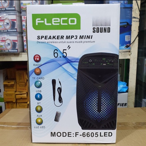 paket speaker Bluetooth karaoke fleco 6'5 Inch F-6603/F-6605 bunus mic+Remot promo