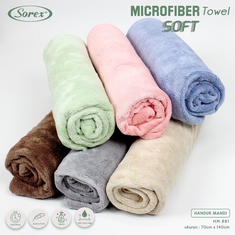 Handuk Mandi Microfiber Sorex HM881 &amp; HM901 -70x140cm dan 50x100cm