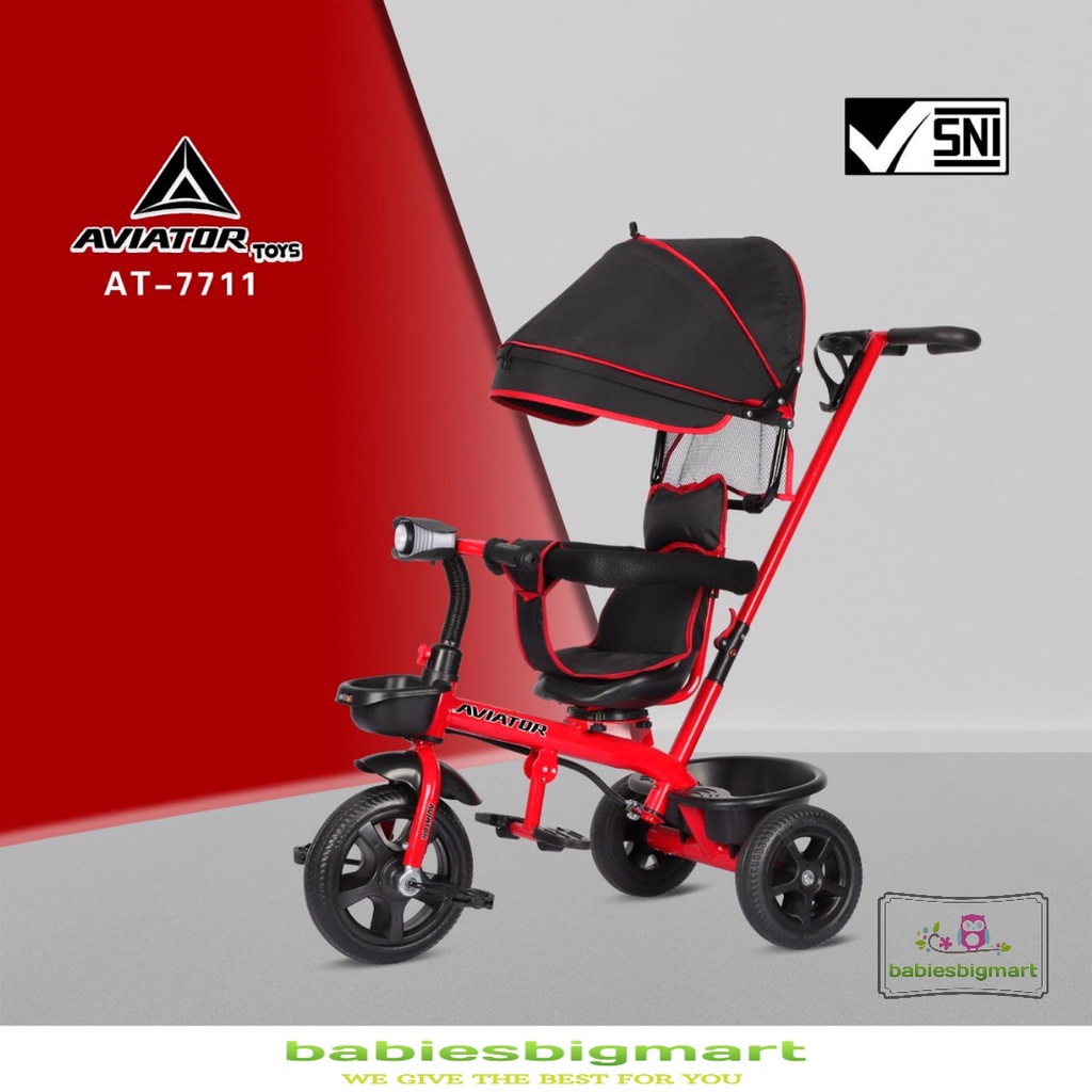 Sepeda Anak Roda 3 Tiga AVIATOR Tricycle AT 7711 Lampu Musik Kursi putar