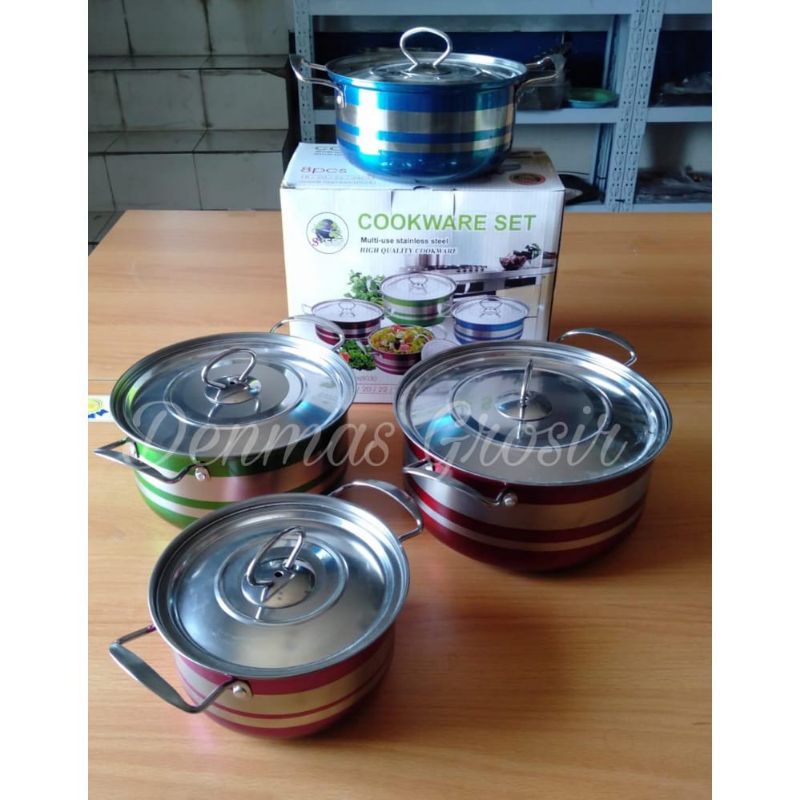 (COD)Panci Set Warna 4pcs/Cookware Set Stainless Steel