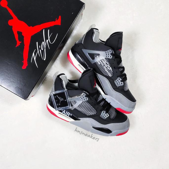 Hot Sale Snikers Pria♎ AIR JORDAN 4 RETRO X OFF WHITE BRED PRM MURAH