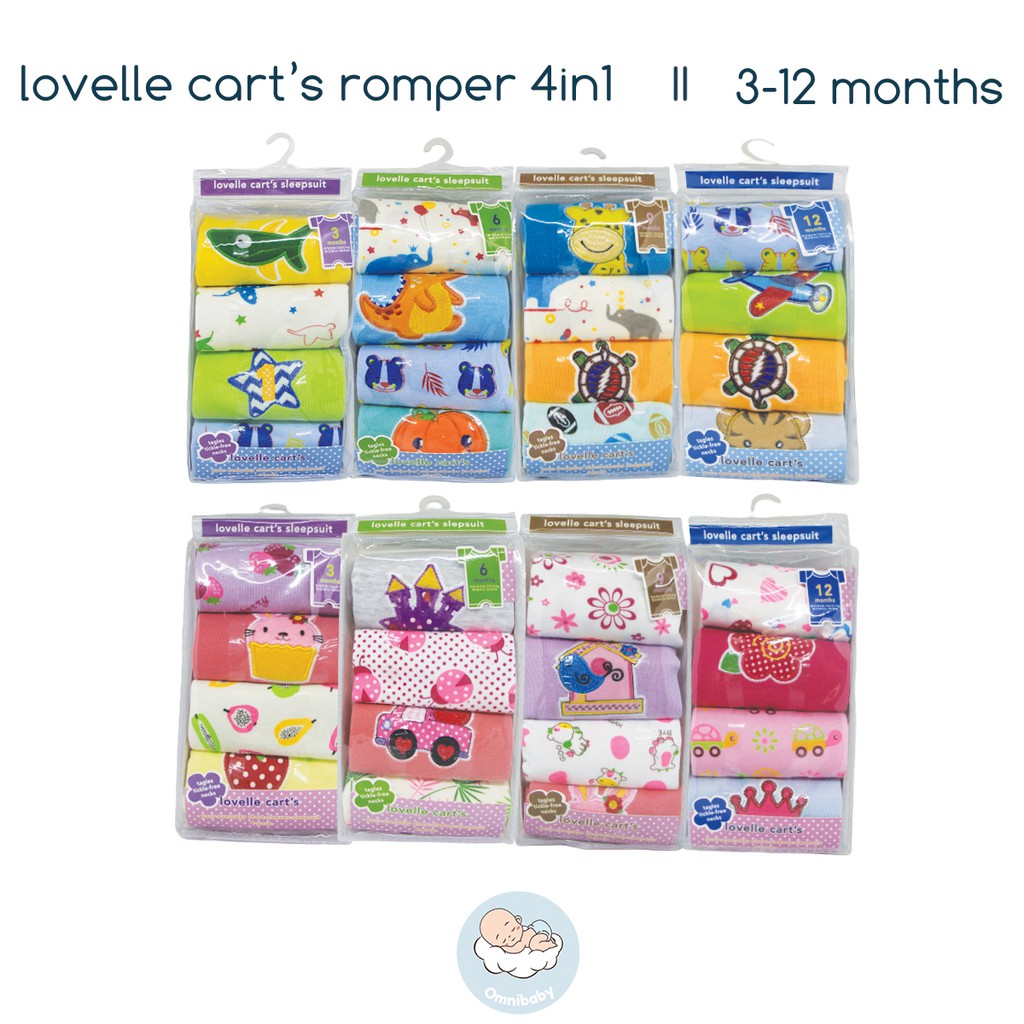 lovelle cart's romper bayi laki-laki, bayi perempuan 4in1 0-12 bulan SNI!