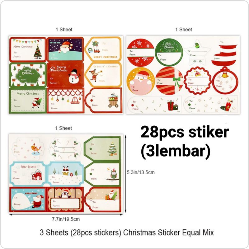 STICKER CHRISTMAS DAN NATAL ISI 28 PCS - XMAS PUTIH MIX MOTIF