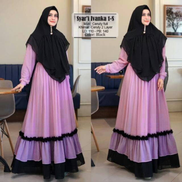 SALEE Gamis Syari Ivanka  Babydoll Impor  2Tone set khimar