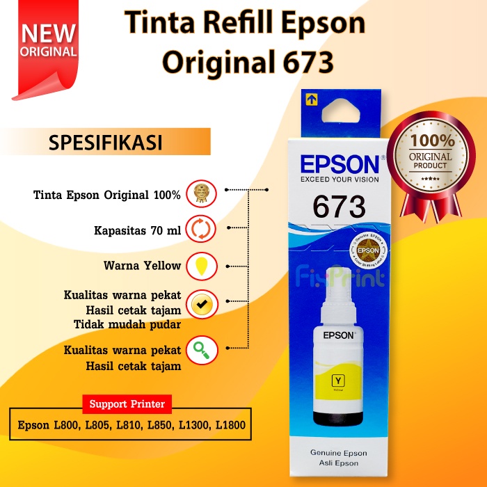 Tinta Epson Original 673 t6733 Magenta 70ml, Tinta Refill Printer Epson L800 L805 L810 L850 L1800