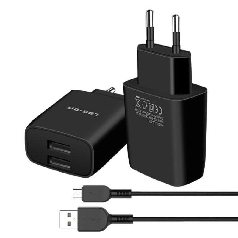 LOG ON LO-C31 CHARGER DUAL OUTPUT 2.4A FREE KABEL MICRO USB SMART IC PROMO SEN