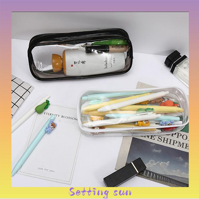 Decompression Primary Middle School Students Competition Rotating Pen Can Write Student Rotating PenTransparent PVC Student Stationery Zipper Pen Bag Travel Portable Toiletry Makeup Storage Bag TN