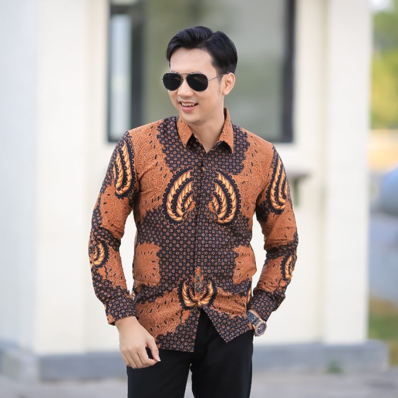 BATIK BOLO DEWO Motif Habibie Hem Atasan Kemeja Baju Batik Pria Lengan Panjang Lapis Furing
