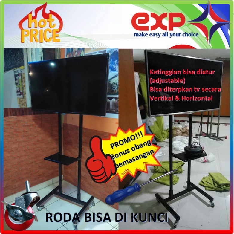 Garansi cocok!!! Bracket TV Standing 32&quot; s/d 65&quot; CHANGHONG pakai RODA KOKOH 100% BESI MURNI