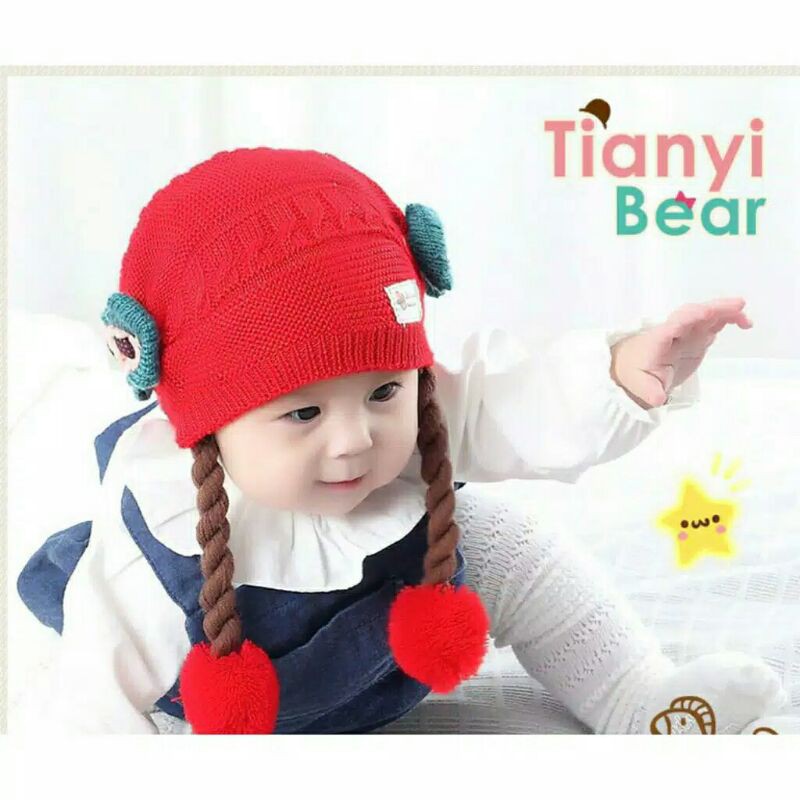 TOPI KUPLUK RAJUT BAYI MODEL PITA WIG KEPANG