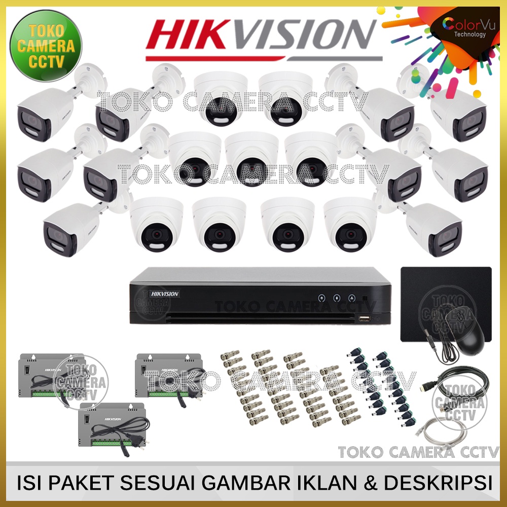 PAKET CCTV HIKVISION COLORVU 5MP 32 CHANNEL 19 KAMERA