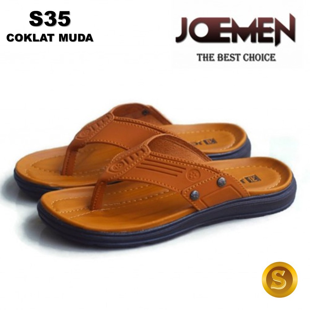 Sendal Casual Pria Sandal Kulit Pria Sendal Cowok Kekinian Sendal Laki Laki Dewasa Original S20-COKLAT MUDA