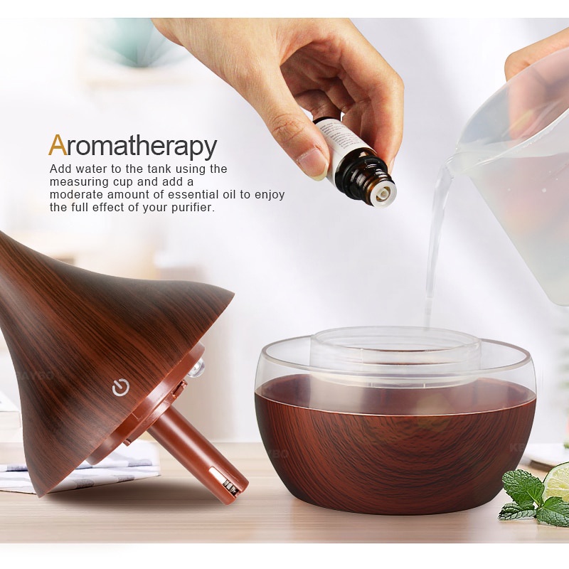 KBAYBO Ultrasonic Air Humidifier Aromatherapy Wood Grain 300ml Desain Motif Kayu