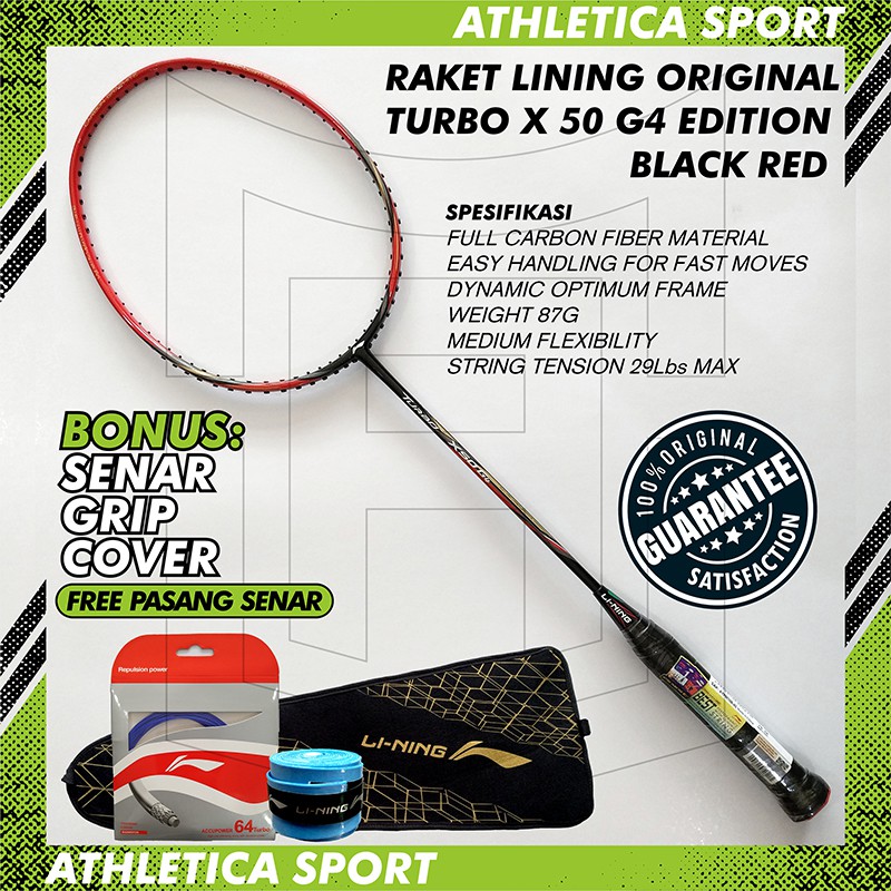 RAKET BADMINTON LINING TURBO X 50 G4 ORIGINAL BLACK RED