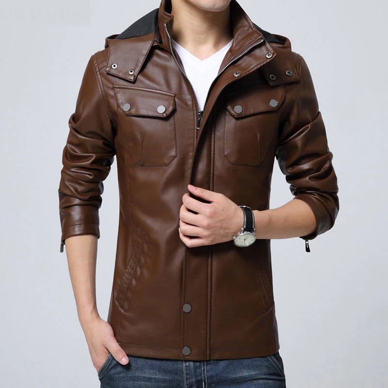 Jaket blazer kasual pria kulit premium black hoodie pria