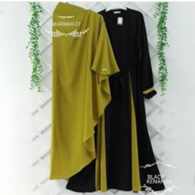 Baju Gamis Marwah Syari Hijab M L XL-Black Lime