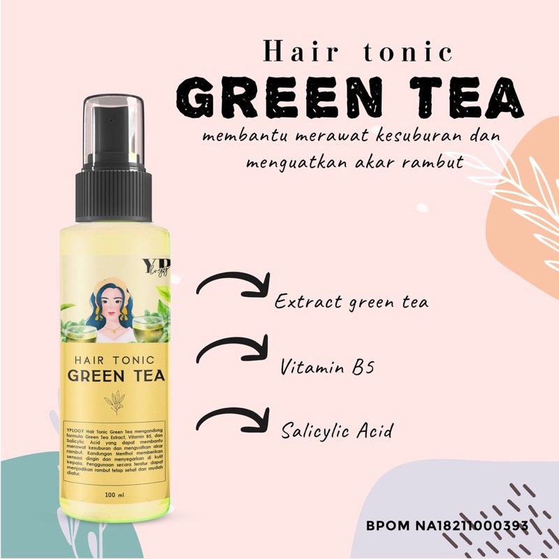YPLOGY Hair Tonic 100ml Ginseng/Green Tea/Aloe Vera Untuk Rambut Rontok, Rambut Botak, Rambut Tipis-Green Tea