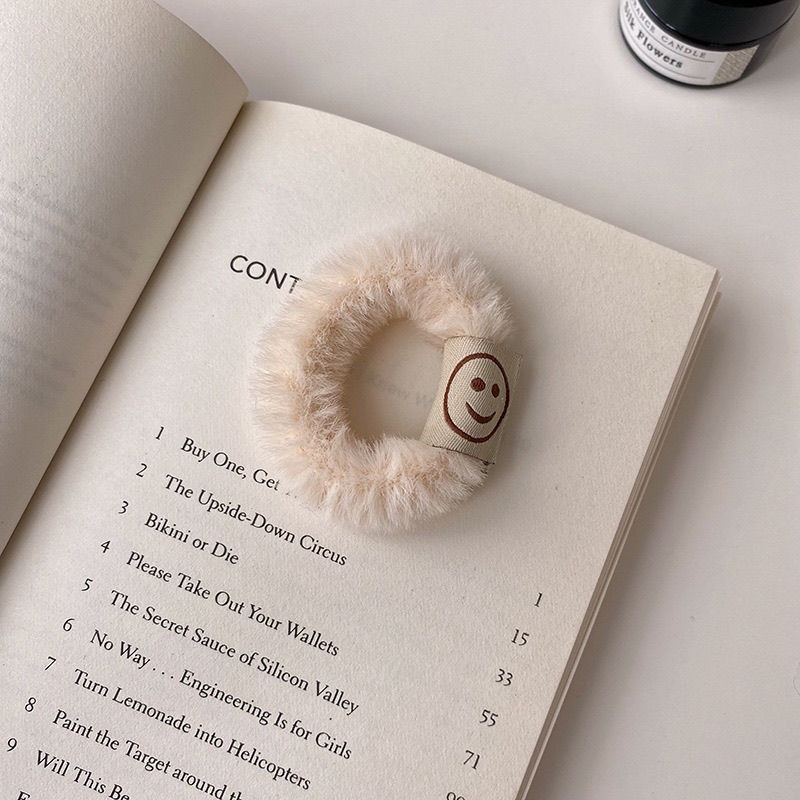 Ikat Rambut Karet Fashion Korea Satin Wajah tersenyum yang mewah itu manis dan imut