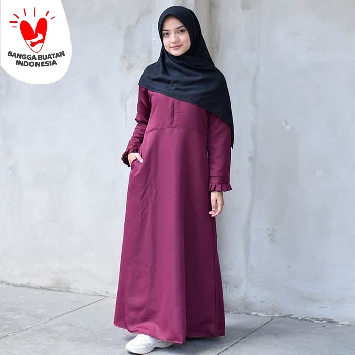 Muslimore - Baju Muslim Wanita Gamis Murah Marun Polos Balotelli XNB07 - Merah, S Limited