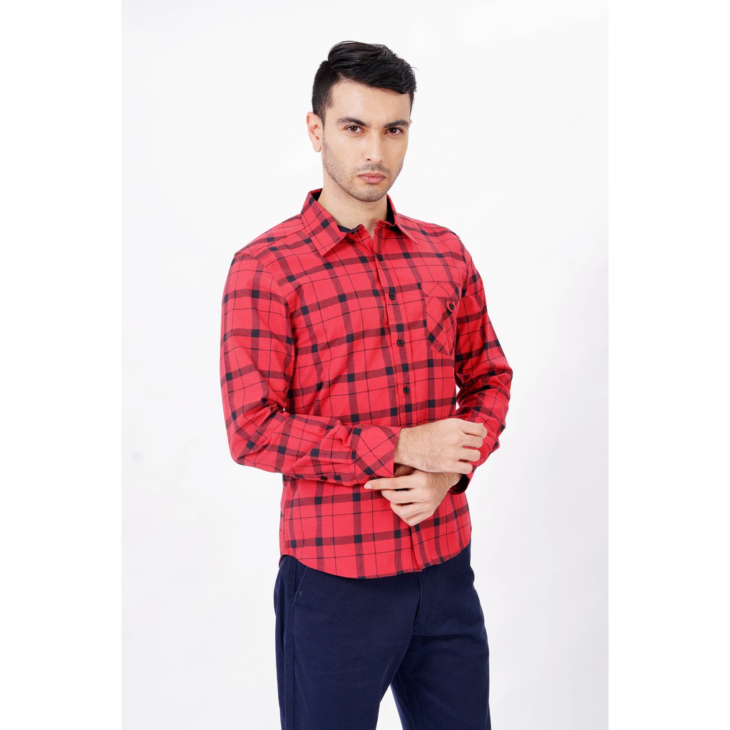 Kemeja Pria Kotak LENGAN PANJANG MERAH 8065 YEGE