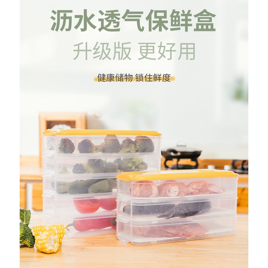 Kotak Kontainer Wadah Ikan Wadah Sayuran Makanan Kulkas Kitchen Storage Food Box with Drain Hole White Transparan