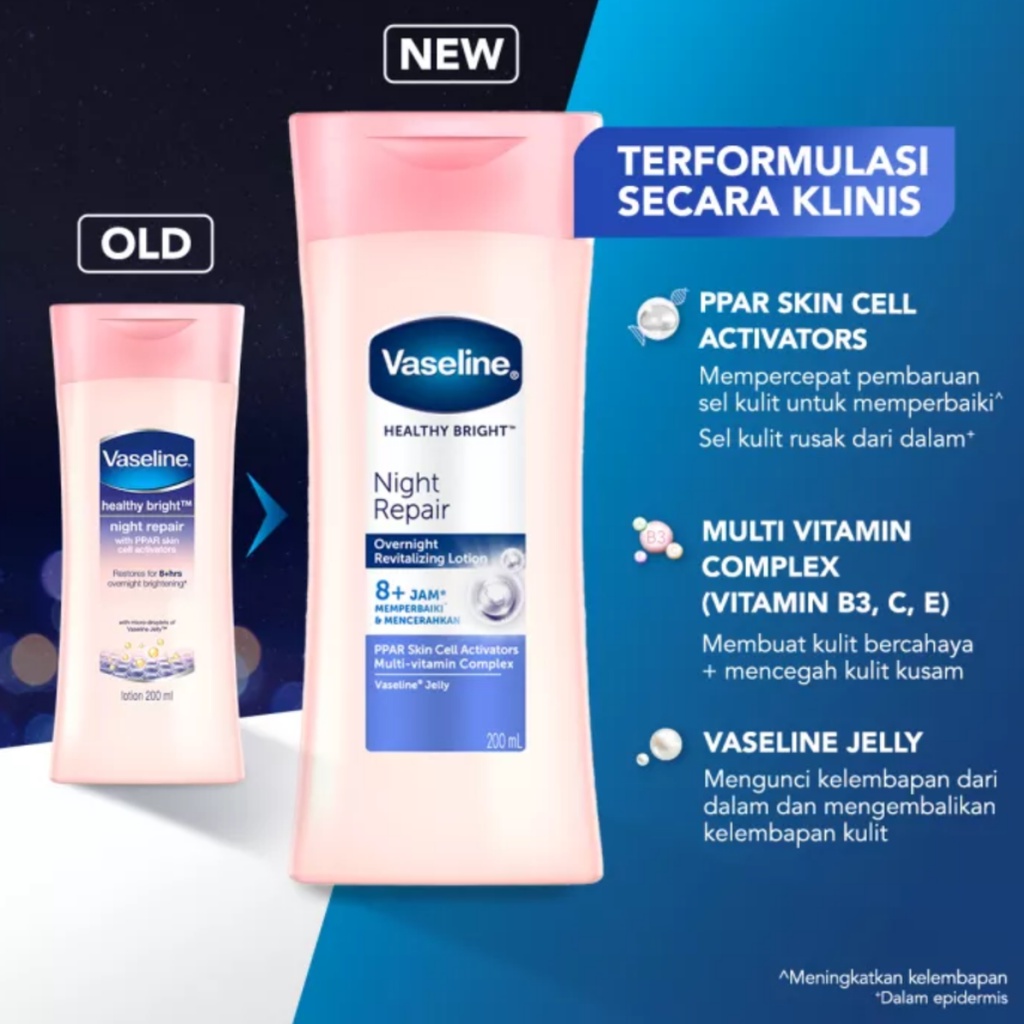 Vaseline Healthy Bright Vitamin Body Lotion | Night Repair | Aloe Soothe 200ml