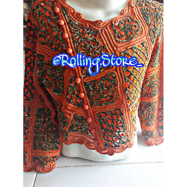 Baju wanita sulam usus orange boleru bahan sifon sutra khas Lampung