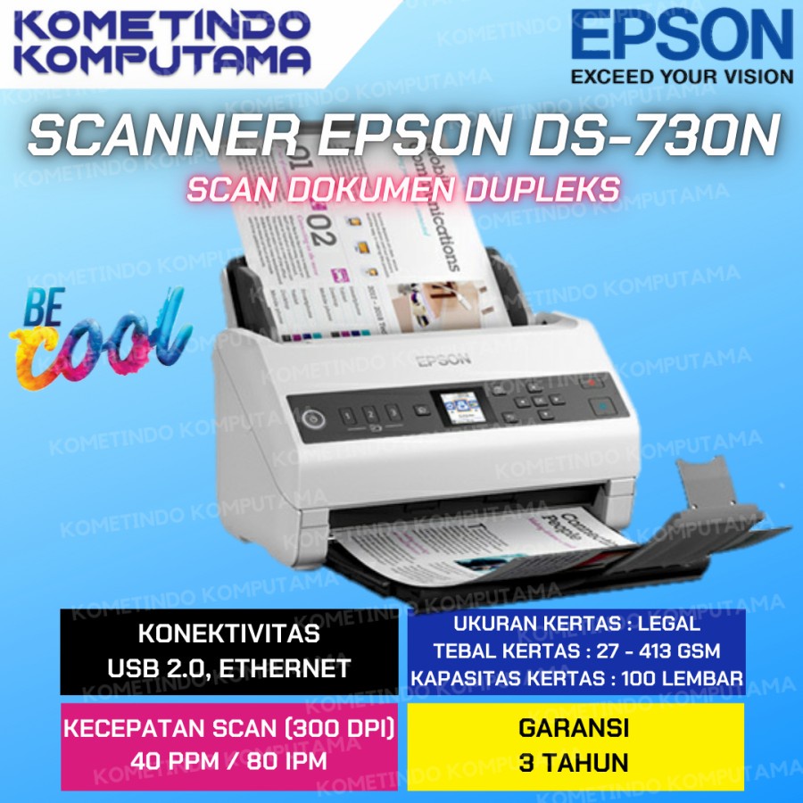 TKDN Epson WorkForce DS-730N A4 Duplex Sheet-fed Document Scanner LAN / A4 Duplex Sheet Fed Colour Scanner DS730N