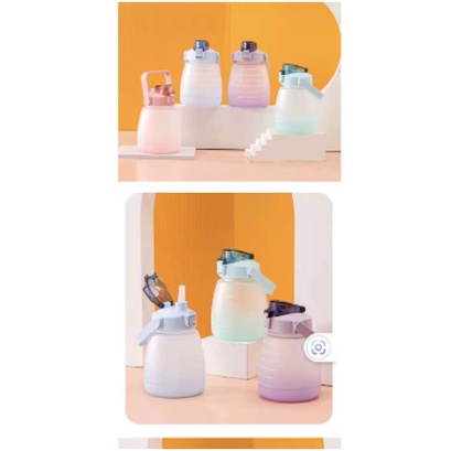 Botol Minum NEW Big Belly Water Bottle Penanda Waktu Motivasi Gradasi Pastel DOFF 1200ml H487-3