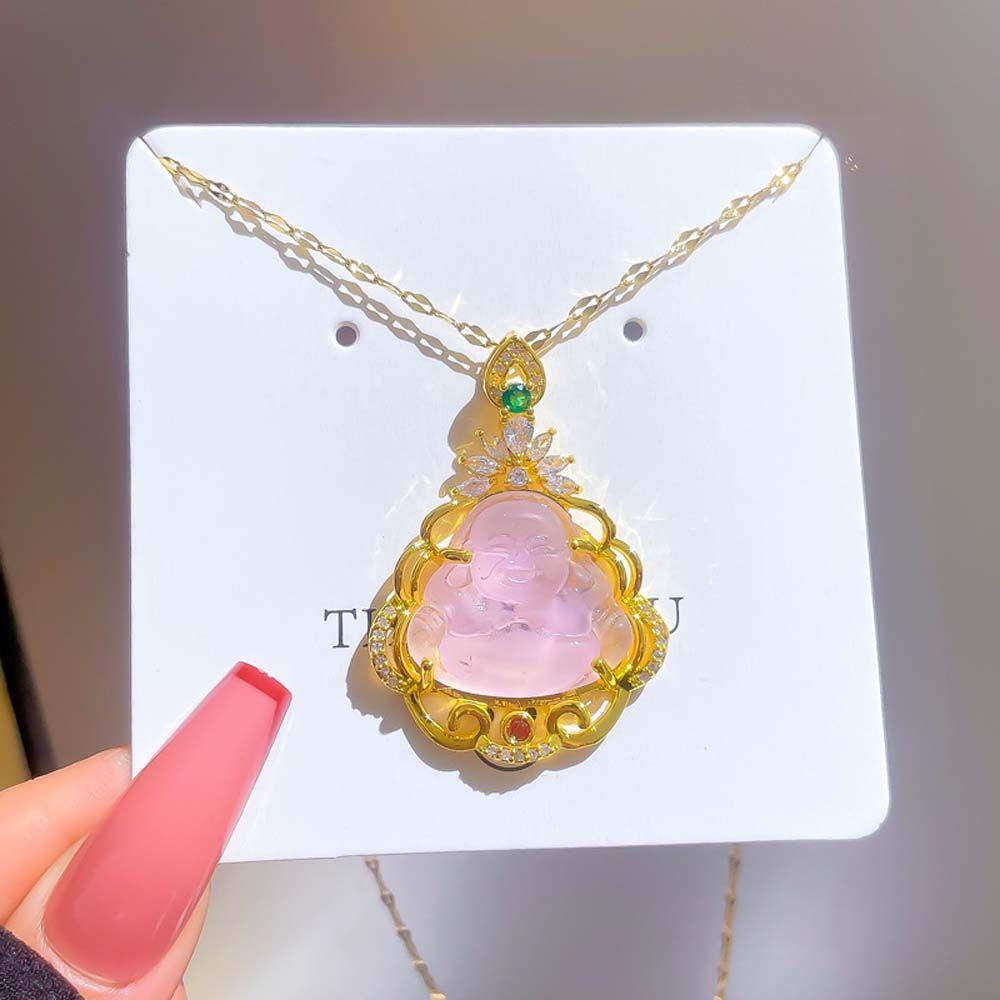 Mxbeauty Kalung Emas Gaya Korea Kalung Kepribadian Sederhana Klavikula Rantai Buddhisme Berlian Pria Kalung Gaya Cina Giok Kalung