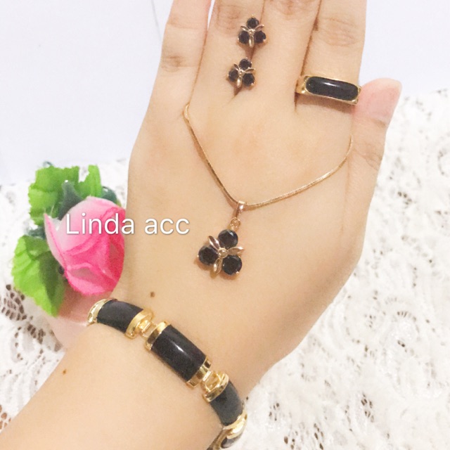 set permata giok xuping batu giok asli warna hitam