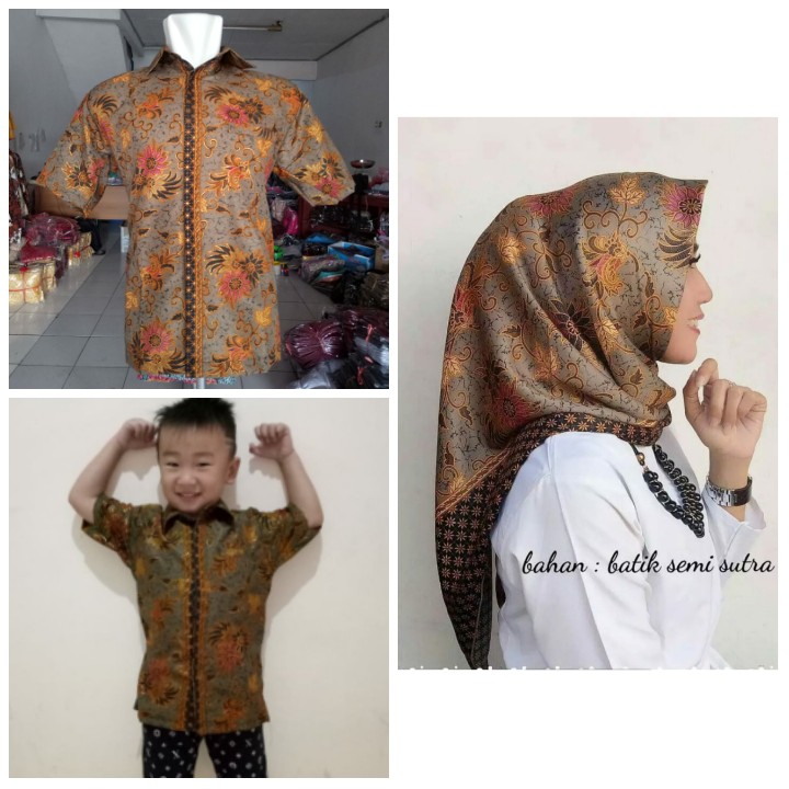 SB Collection Couple Family Rea Jilbab Segi Empat Hijab Kerudung Dan Kemeja Batik Anak Ayah