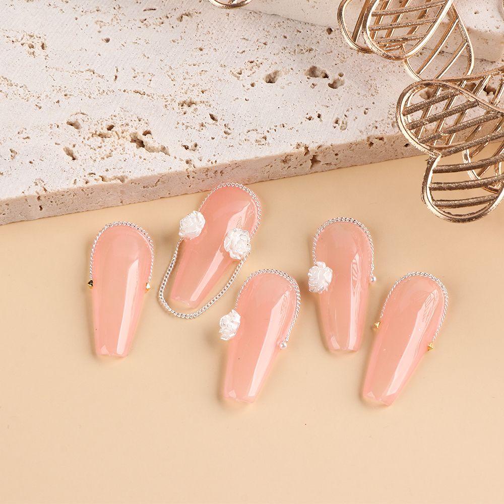 AUGUSTINA Agustina Camelia Dekorasi Kuku 3D Fashion Rantai Putih Mawar Manicure Nail Art Ornamen Nail Charms