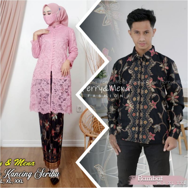 SET KEBAYA COUPLE KEBAYA TUNIK KANCING IBU HAJAT KEBAYA JUMBO COUPLE BATIK PANJANG KEBAYA TRADISIONAL KANCING DEPAN  KEBAYA BURKAT IBU HAJAT COUPLE KEMEJA BATIK BAPAK SET KEBAYA JUMBO KEBAYA COUPLE JUMBO SET KEBAYA WISUDA KEBAYA WANITA by BA