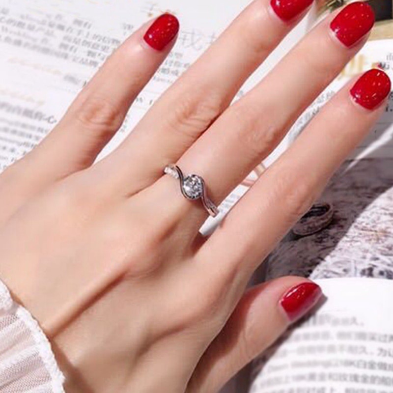 Cincin Sterling Silver 925 Hias Kristal Kubik Berlian Imitasi Mewah Berkilau Untuk Wanita