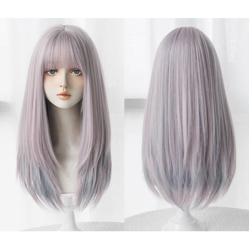 T368 full wig korean straight pink blue 63 cm