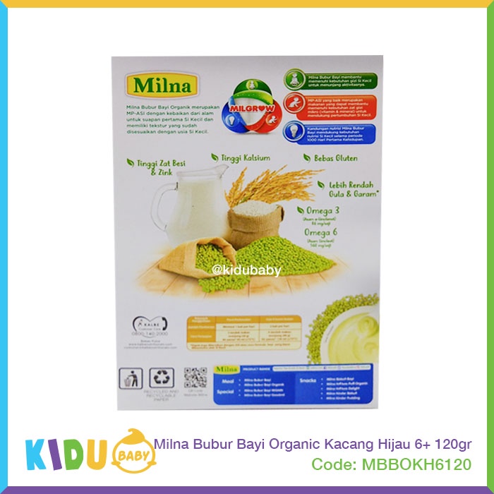 Milna Bubur Bayi Organic 120gr Makanan Cemilan MPASI si Kecil Kidu Baby