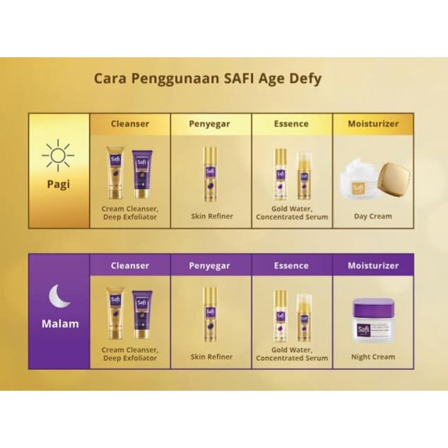 SAFI AGE DEFY GOLD Cleanser / Deep Moisturising (Facial Wash) | Cream | Exfoliator (Face Scrub) | GOLD WATER Serum | Skin Refiner (Toner) | Skin Booster (Pelembap) | Youth Elixir | Make Up Remover | ❤ jselectiv ❤ SAFI AGE DEFY SERIES - ORI✔️COD✔️