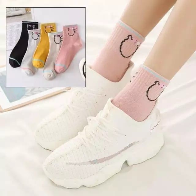 INDOMIN Kaos Kaki Unisex Panjang Diatas Mata Kaki Motif Garis Buah Polos Kualitas Premium KK016