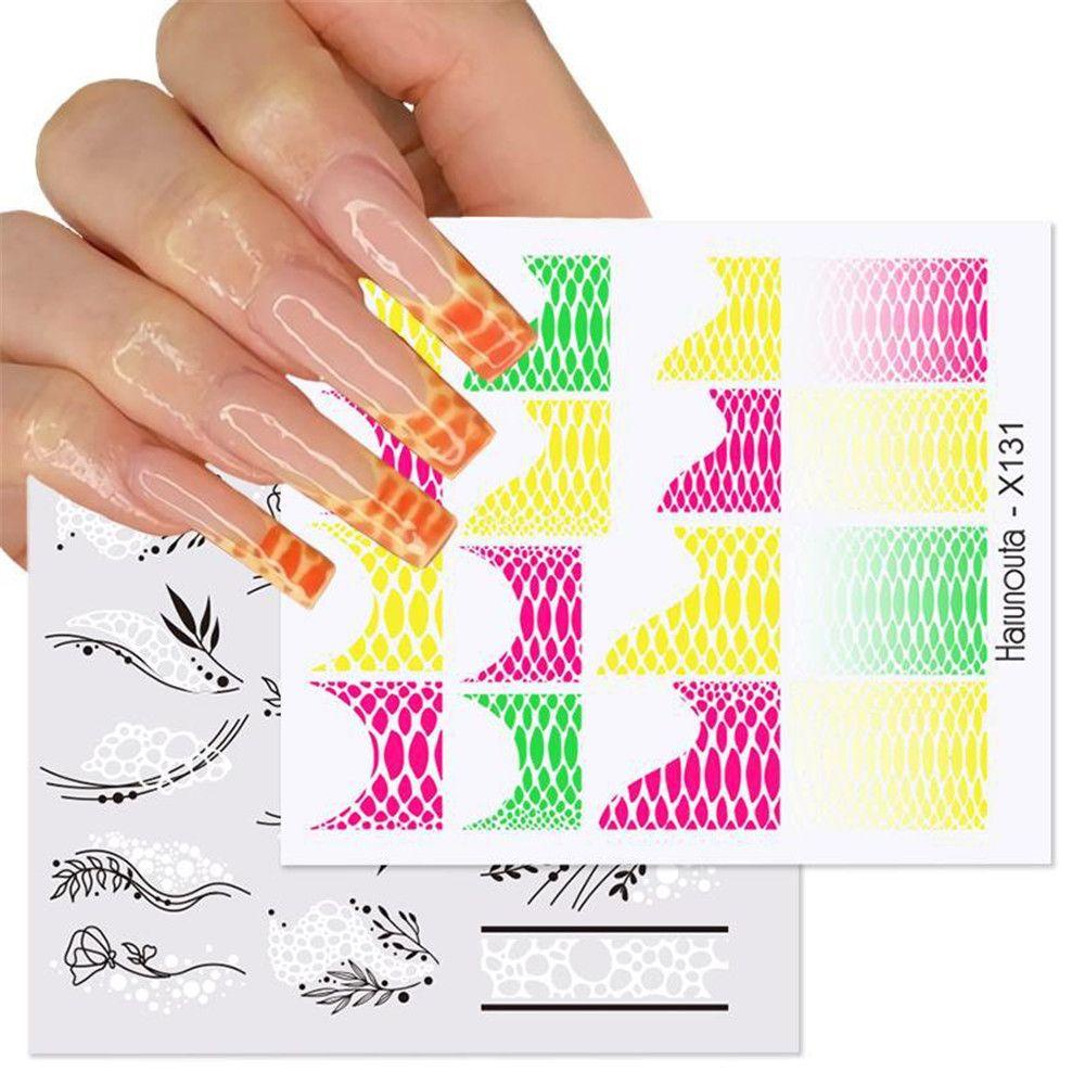 R-flower Nail Art Stiker Kuku Slider Kartun Geometris 3D Decals