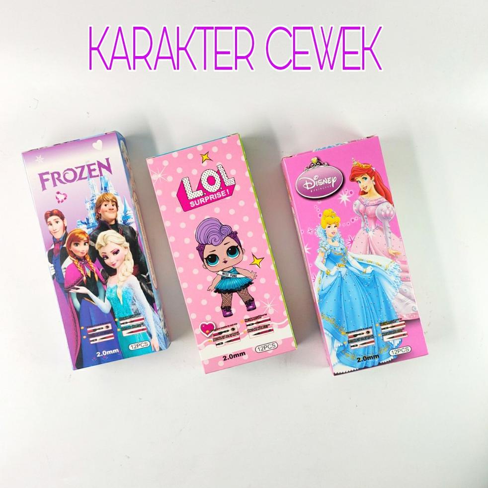 

(X7N7).. 1 Lusin/ 12 Pcs PENSIL MEKANIK 2.0 MM / PENSIL CETEK Karakter Fancy //Kualitas@terbaik