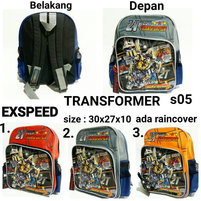 Tas sekolah ransel backpack anak cowo Transformer Exspeed s05 tas punggung TK PAUD murah dan terbaru