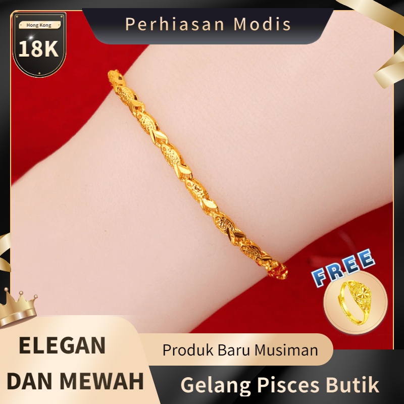 Gelang Wanita Emas Hong Kong Produk Baru Gelang Bunga Hadiah Pernikahan-8