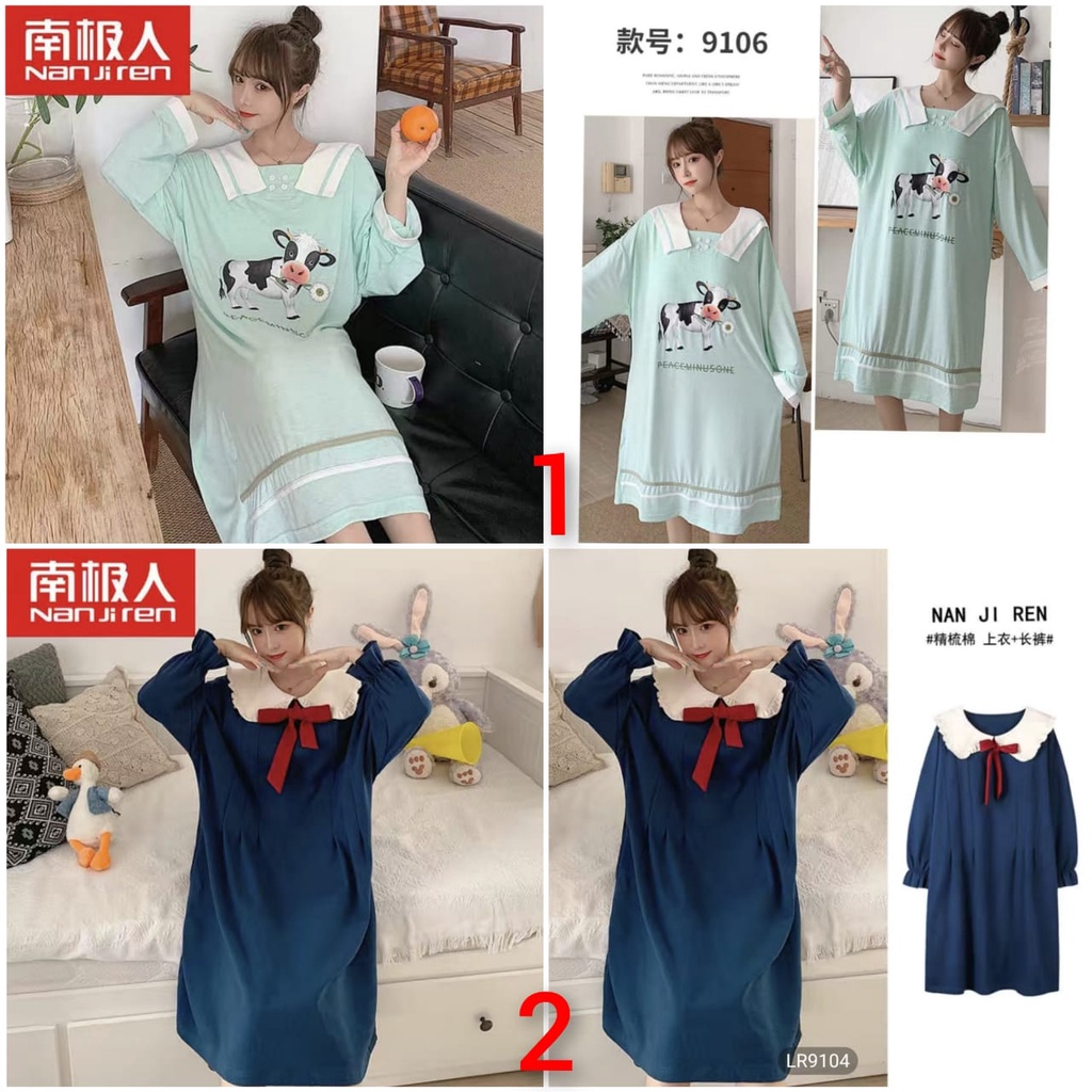 baju tidur daster lengan panjang bahan kaos import